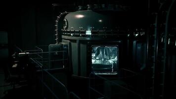 CGI Futuristic lab displaying high tech equipment in a dark setting video