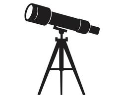 Classic black silhouette of telescope mounted on tripod suitable for astronomical exploration vector