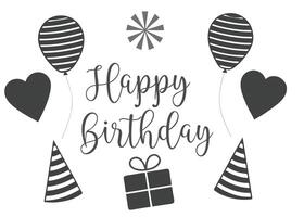 Happy birthday illustration with balloons hearts party hats gift box and star element vector