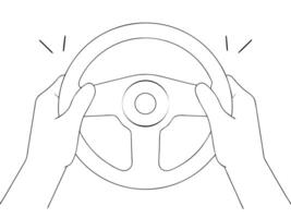 Black and white illustration of hands holding a steering wheel for driving concept vector