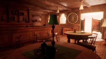 CGI Rustic saloon interior with wooden decor and warm lighting in a cozy setting video