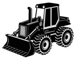 Black and white illustration of a powerful bulldozer ready for construction work on a white background vector