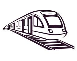 illustration of a modern high-speed train traveling on a railroad track. vector