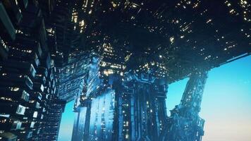 CGI Futuristic city in the sky with advanced architecture and bright lights video