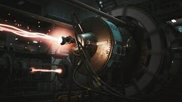CGI Futuristic laboratory with advanced technology conducting experiments at dusk video