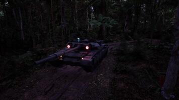 CGI Tank navigating through dense jungle at twilight with eerie lighting effects video