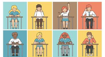 A Group of Students Taking an Exam or Test in a Classroom Setting vector