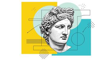 Exploring Artistic Expressions Artworks Combining Digital Graphics and Classical Sculpture Images Generation vector