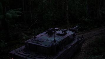 CGI Tank positioned in dense jungle environment during low light conditions video