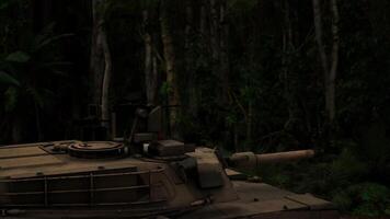 CGI Military tank navigates dense jungle environment during a training exercise video