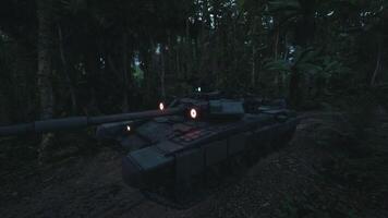 CGI Tank positioned in dense jungle environment during twilight hours video