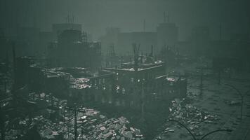 CGI Dark and eerie, the cityscape reveals crumbling buildings and scattered debris video