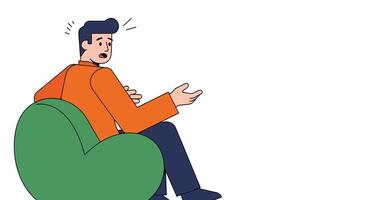 A Man Sitting in a Green Beanbag Chair Shocked and Pointing to Something vector