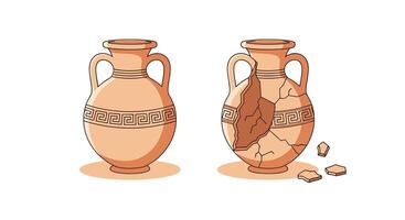 A Comparison of Pottery Artifacts Whole and Broken, Revealing History Through Preservation vector