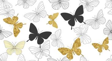 Elegant Butterflies with Golden Textures and Dark Silhouettes on a White Background vector