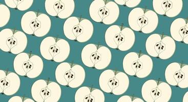 Half Cut Apples on the Background of Cyan Represents the Vegetarian Diet vector