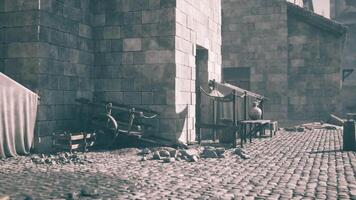 CGI Detailed view of an old cobblestone street with medieval construction elements video