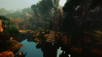 CGI Small Pond Surrounded by Trees and Rocks video