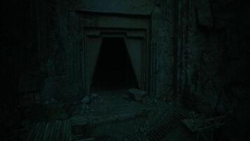 CGI Mysterious cave entrance illuminated by faint light at dusk video