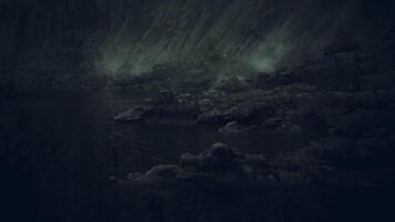 CGI Mysterious coastline shrouded in mist during twilight hours video
