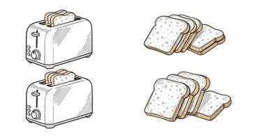 Toasters And Slices Of Bread Ready For Breakfast And Simple Healthy Food vector