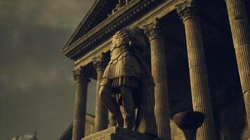 CGI Ancient statue stands in front of grand columns at a historic site video