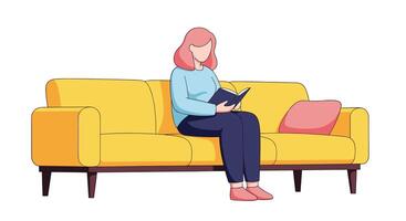 A Woman Relaxes on a Comfortable Couch Reading a Book in a Relaxing Environment vector