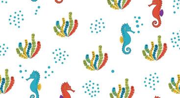Whimsical Seahorses and Coral Reefs A Colorful Underwater Pattern Design Illustration Theme vector