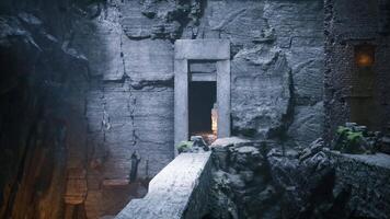 CGI Ancient doorway in rugged stone, softly illuminated video