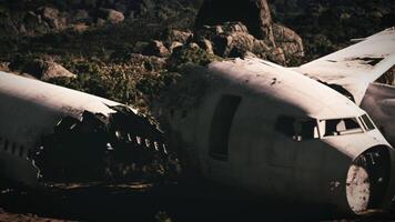 CGI Plane wreckage amidst rocky terrain after a devastating crash event video
