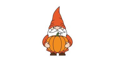 A Whimsical Autumn Gnome Embracing the Harvest Season with a Rustic Pumpkin Friend vector