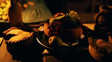 CGI A cozy gathering featuring an array of delicious food and drinks at night video