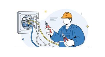 Electrical Maintenance Professional Performing Maintenance Work Ensuring Electrical Safety and Reliability in Installations vector