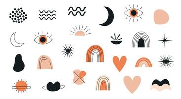 Variety of Aesthetic Boho Style Shapes and Symbols in Simple Flat Graphics vector