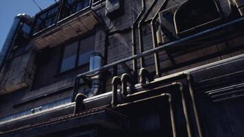 CGI Urban architecture details showcasing pipes and windows in bright sunlight video