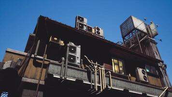 CGI Urban building adorned with multiple air conditioning units against a clear sky video