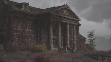 CGI Abandoned historical mansion surrounded by overgrown vegetation during twilight video