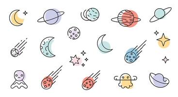 Astronomy Elements Set Hand Drawn Cute Space Objects With Cartoon Illustration Style vector