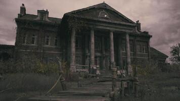 CGI Historic abandoned mansion with overgrown path in a desolate area video