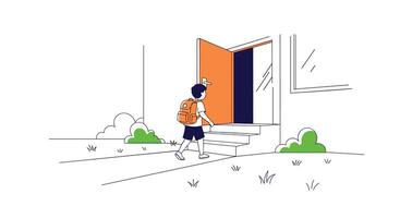 Embarking on a Journey A Young Explorer Stepping Through a Door to New Adventures vector