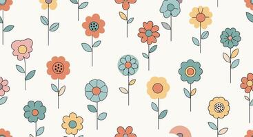 A Whimsical Garden of Hand-Stitched Flowers in Pastel Shades Pattern Background vector