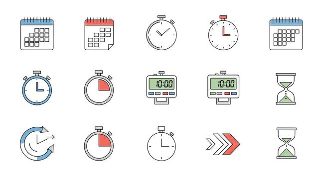 Diverse Icons Representing Scheduling Time Management Deadlines and Productivity For Various Business vector