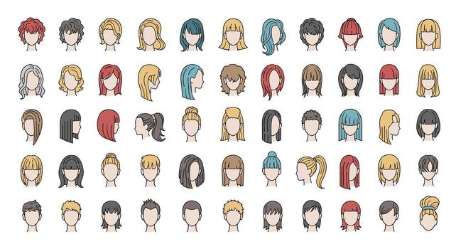 diverso formación de pixelado avatar caras y peinado diseños en gráficos vector