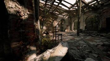 CGI Abandoned building interior with broken walls and overgrown plants video