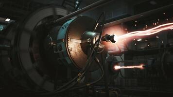 CGI Advanced technology in a futuristic sci fi laboratory during an experiment video