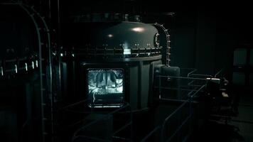 CGI Exploring a high tech sci fi laboratory with advanced equipment at night video