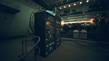 CGI Exploring a futuristic laboratory with advanced technology and energy sources video
