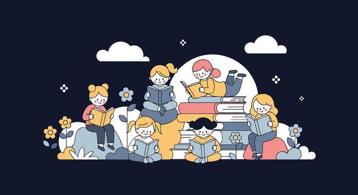 A Whimsical Night of Storytelling Friends Reading Books Under a Starry Sky Together