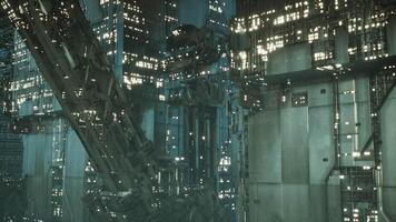 CGI Futuristic sky city features towering structures and illuminated architecture video