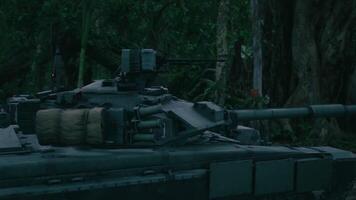 CGI Military tank navigating dense jungle terrain during an operation video